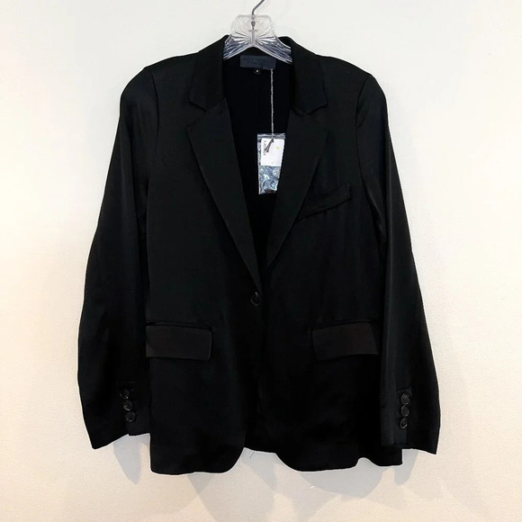 Nili Lotan Black Satin Formal Business Wear Collared Designer Blazer 8 NWOT - Picture 2 of 13